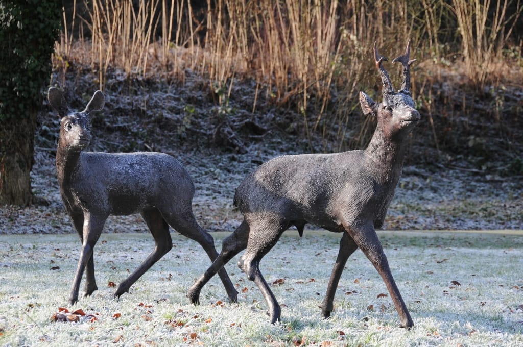 Bronze Rehbock Ricke lebensgroß A004 A005